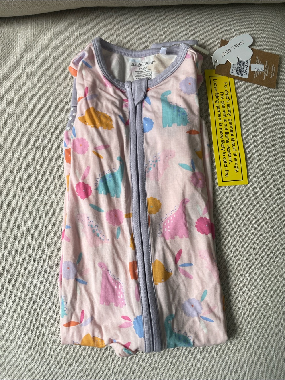 NWT Angel Dear Pink Dinosaur Print Footie